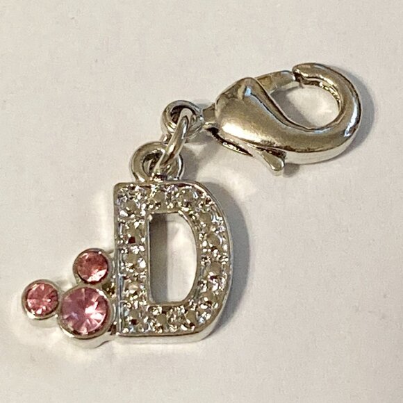 Vintage Disney Pink Crystal Mickey Mouse Ears Charm Clip On Initial Letter D - Picture 5 of 10